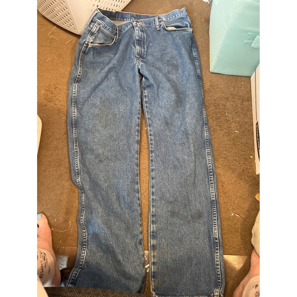 Wrangler Cowboy Cut 13MWZGK Mens Blue Jeans 38x32 Medium Wash Straight‎ Leg